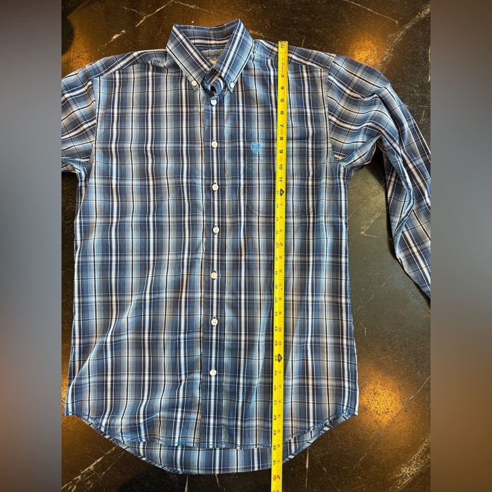 Panhandle SMALL Men’s Blue Plaid Western Long Sleeve Dress Shirt - Picture 6 of 8